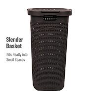 Mind Reader 60L Slim Laundry Hamper with Lid, Wicker-Style Plastic