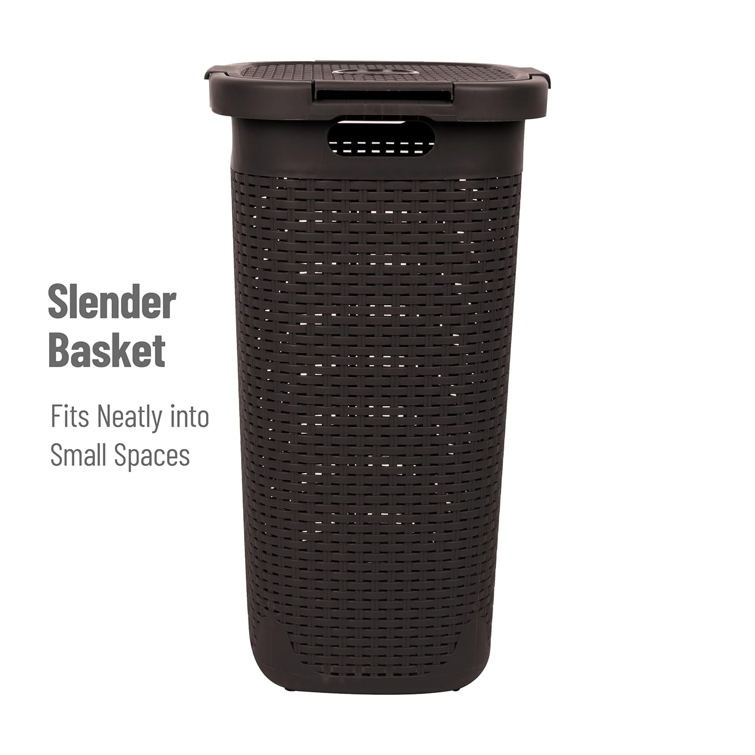 Mind Reader 60L Slim Laundry Hamper with Lid, Wicker-Style Plastic