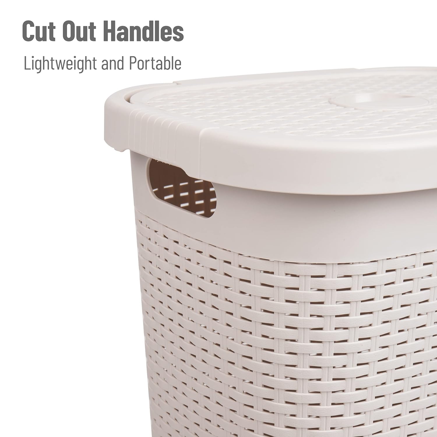 Mind Reader Slim Laundry Hamper with Lid, 50L Ventilated Plastic Wicker Basket