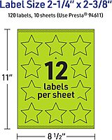 Avery Printable Star Labels, Sure Feed Technology, 2-1/4" x 2-3/8", Bright Green, Print-to-the-Edge, Laser/Inkjet
