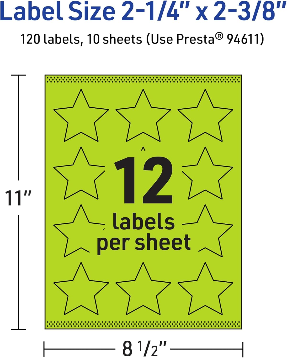 Avery Printable Star Labels, Sure Feed Technology, 2-1/4" x 2-3/8", Bright Green, Print-to-the-Edge, Laser/Inkjet