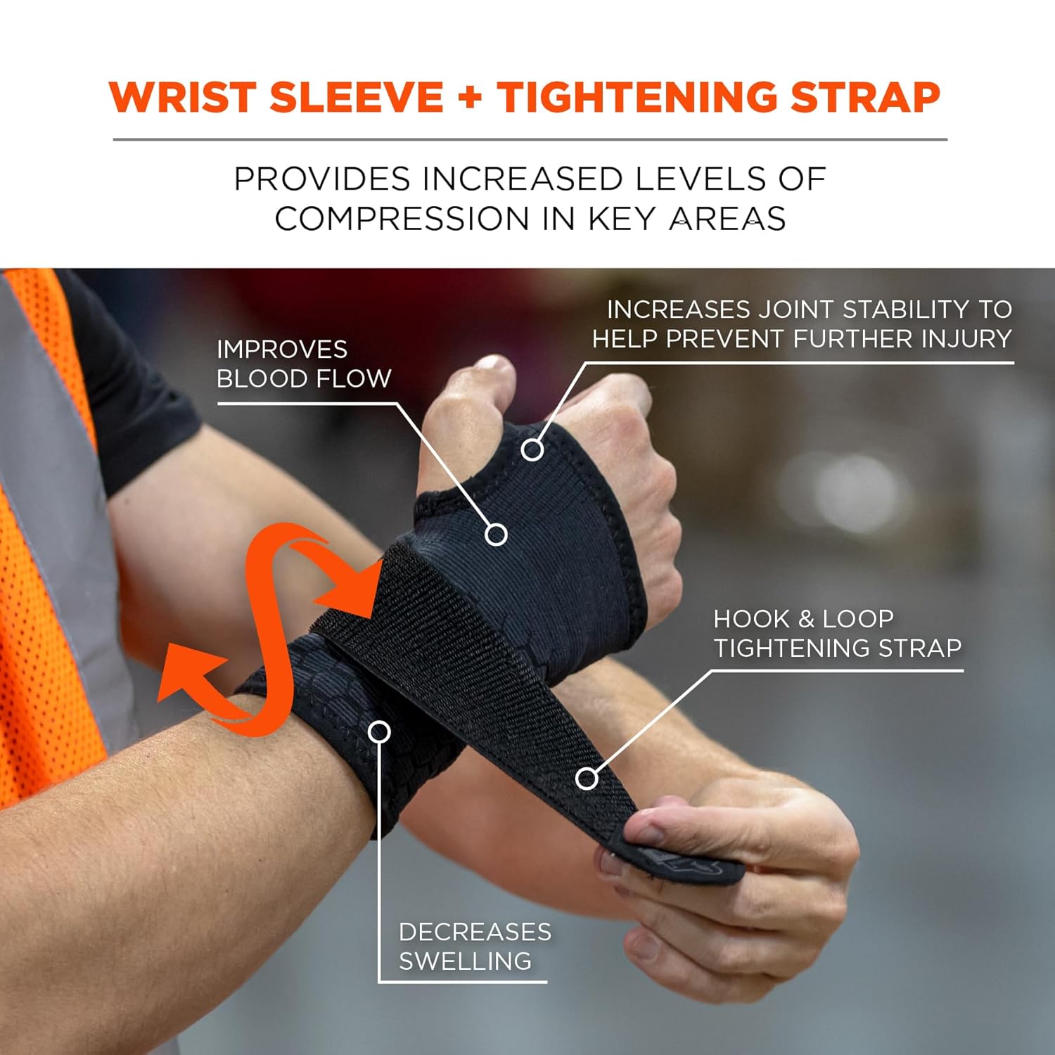 ERGODYNE ProFlex 680 Wrist Support Sleeve, Compression Style, Adjustable Single Strap