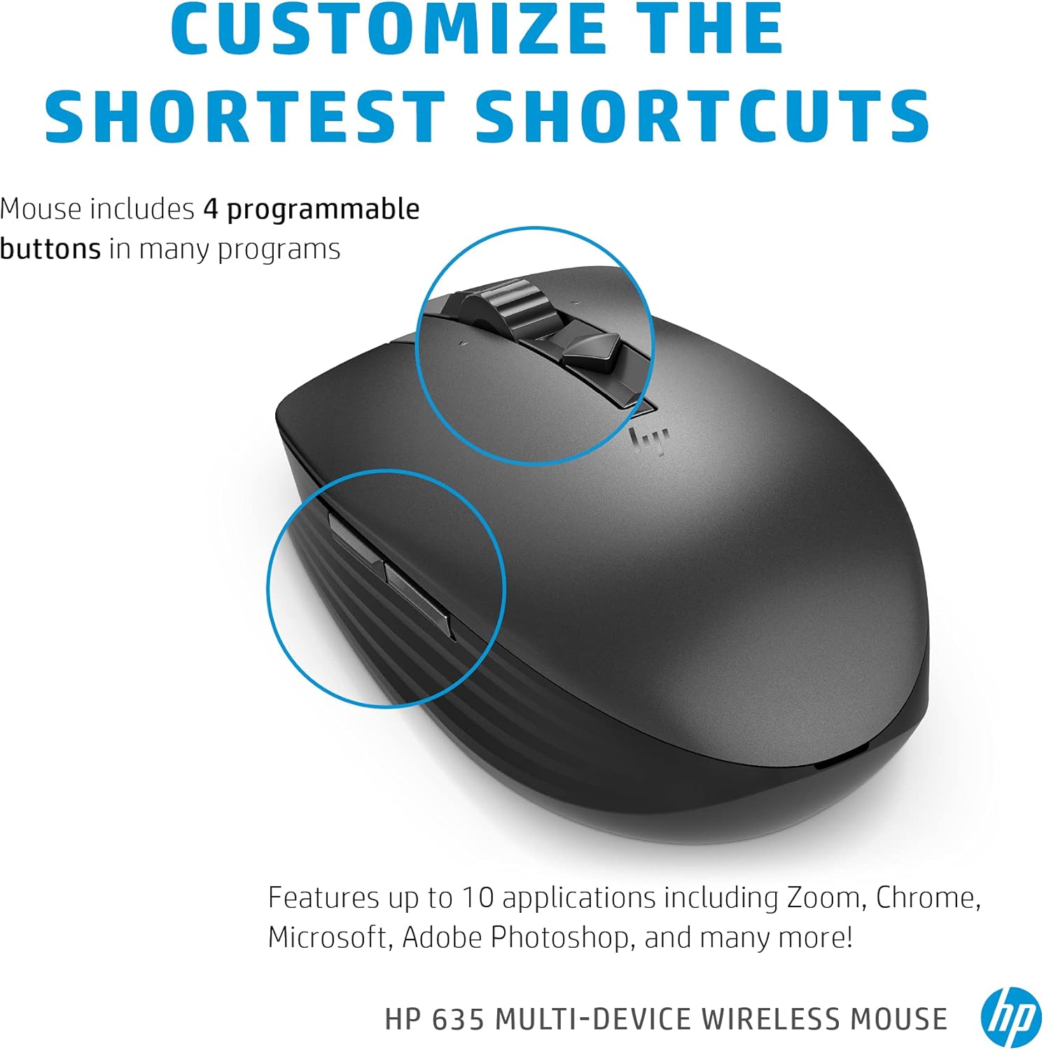 HP Wireless Multi-Device 635M Mouse - Travel Mouse - Wireless - Bluetooth - Black - USB - 4 Button(s)