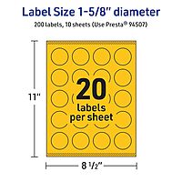 Avery Printable Round Labels, Sure Feed Technology, 1-5/8" Diameter, Bright Yellow, Print-to-The-Edge, Laser/Inkjet Printable