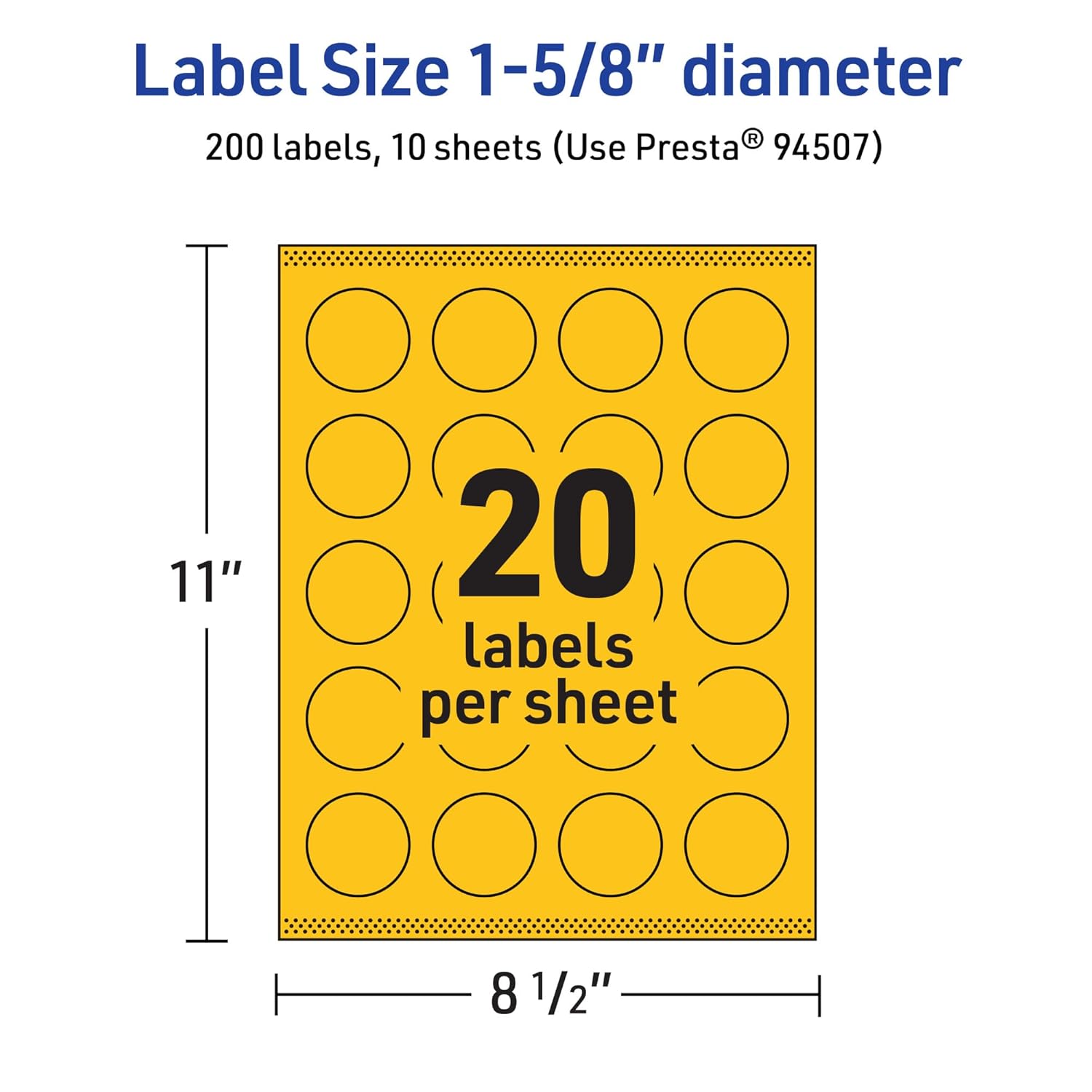 Avery Printable Round Labels, Sure Feed Technology, 1-5/8" Diameter, Bright Yellow, Print-to-The-Edge, Laser/Inkjet Printable