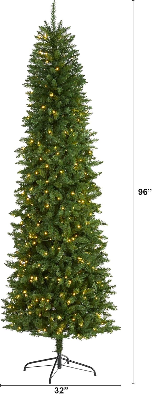 Nearly Natural 8ft. Slim Green Mountain Pine Artificial Christmas Tree with 400 Clear LED Lights