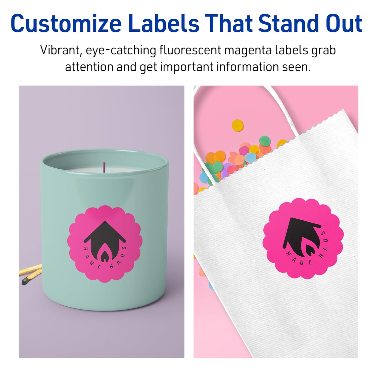 Avery Printable Round Scalloped Labels, Sure Feed Technology, 2-1/2" Diameter, Neon Magenta Labels, Print-to-The-Edge