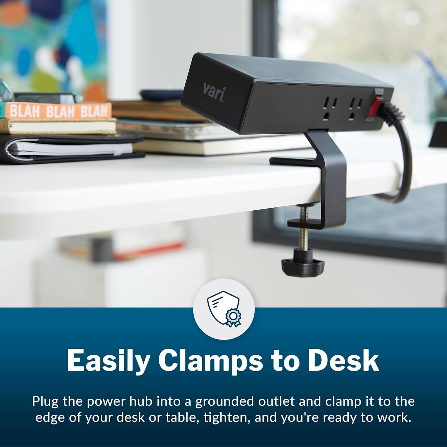 Vari Power Hub - Desk Mount Power Charging Station with Multiple Outlets - 5 AC Outlets, 2 USB Ports