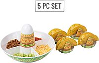 Mind Reader Taco Holders and Divided Serving Carousel Set, Taco Tuesday, Melamine, 12.5"L x 12.5"W x 8.25"H, 5 pcs, Multicolor