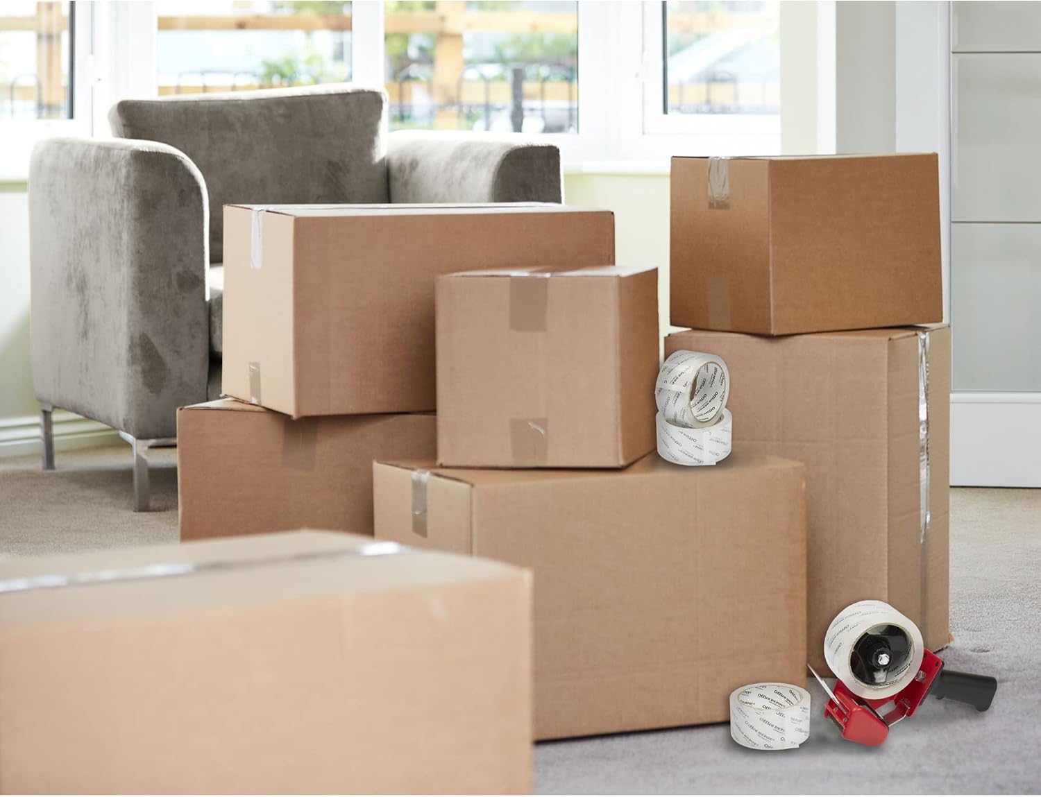 Office Depot® Brand Heavy Duty Shipping Packing Tape With Dispenser, 2" x 22.2 Yd, Crystal Clear, Pack Of 6 Rolls