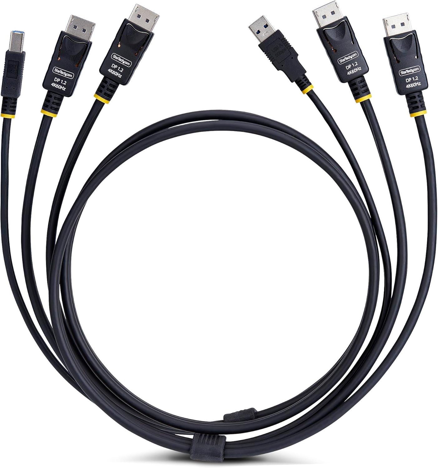 StarTech.com 6ft (1.8m) Dual-DisplayPort and USB 5Gbps KVM Cable, 4K 60Hz, Universal Compatible Combo Cable for KVM Switches