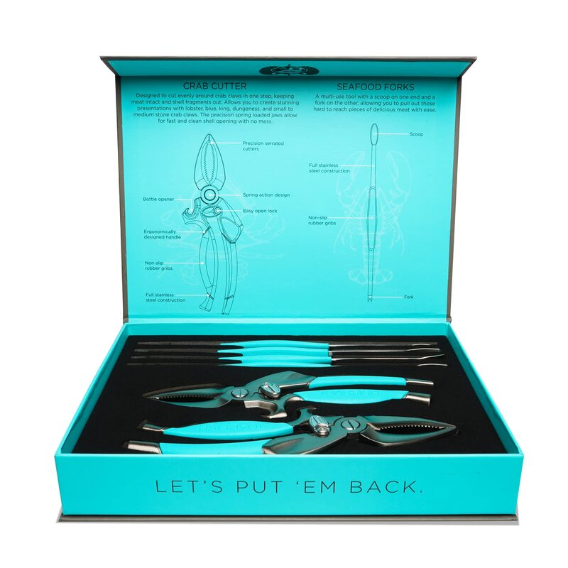 Toadfish Crab & Lobster Seafood Tool Set - 2 Shell Crackers With Cutters & 4 Multi-Use Forks - Non-Slip Grips