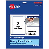 AVERY Glossy Clear Rectangle Labels, Sure Feed Technology, 5" x 6"