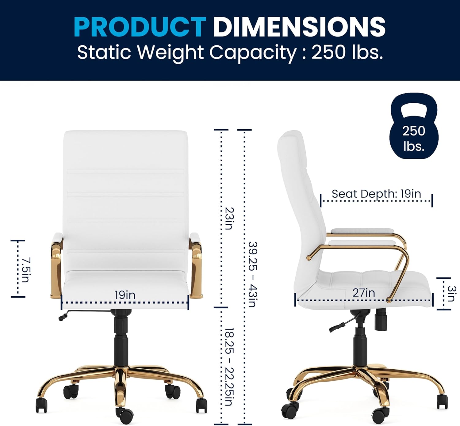 Flash Furniture Whitney Swivel LeatherSoft Desk Chair with Padded Seat and Armrests