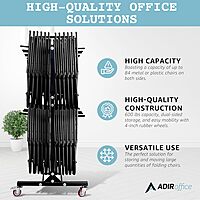 Alpine AdirOffice 1,000 Lb 2-Tier Steel Folding Chair Cart, 76-1/8inH x 67-3/4inW x 33-1/8inD, Black