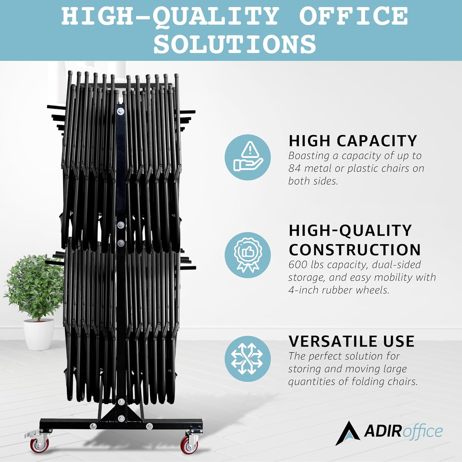 Alpine AdirOffice 1,000 Lb 2-Tier Steel Folding Chair Cart, 76-1/8inH x 67-3/4inW x 33-1/8inD, Black