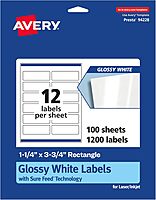 Avery Glossy White Rectangle Labels, Sure Feed Technology, 1.25" x 3.75", Print-to-The-Edge, Permanent Adhesive, Laser/Inkjet Printable
