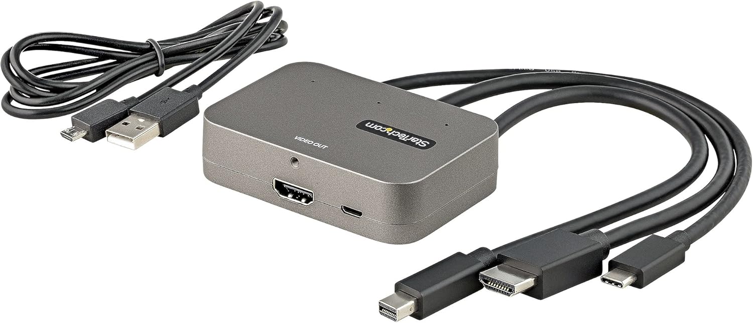 3-in-1 Multiport to HDMI Adapter, 4K 60Hz USB-C, HDMI or Mini DP to HDMI Video Converter, Conference Room Digital AV Adapter