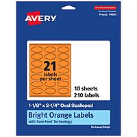Avery Printable Oval Scalloped Labels, Sure Feed Technology, 1-1/8" x 2-1/4", Bright Orange, Print-to-The-Edge