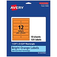 Avery Printable Rectangle Labels, Sure Feed Technology, 1-1/4" x 3-3/4", Bright Orange, Print-to-The-Edge, Laser/Inkjet Printable