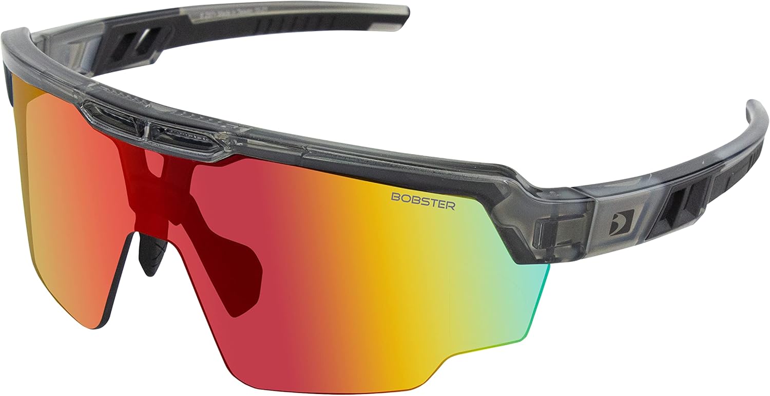 Bobster® Wheelie Cycling Sunglass, Gloss Clear Gray Frame, Smoked Black Red Revo Lens