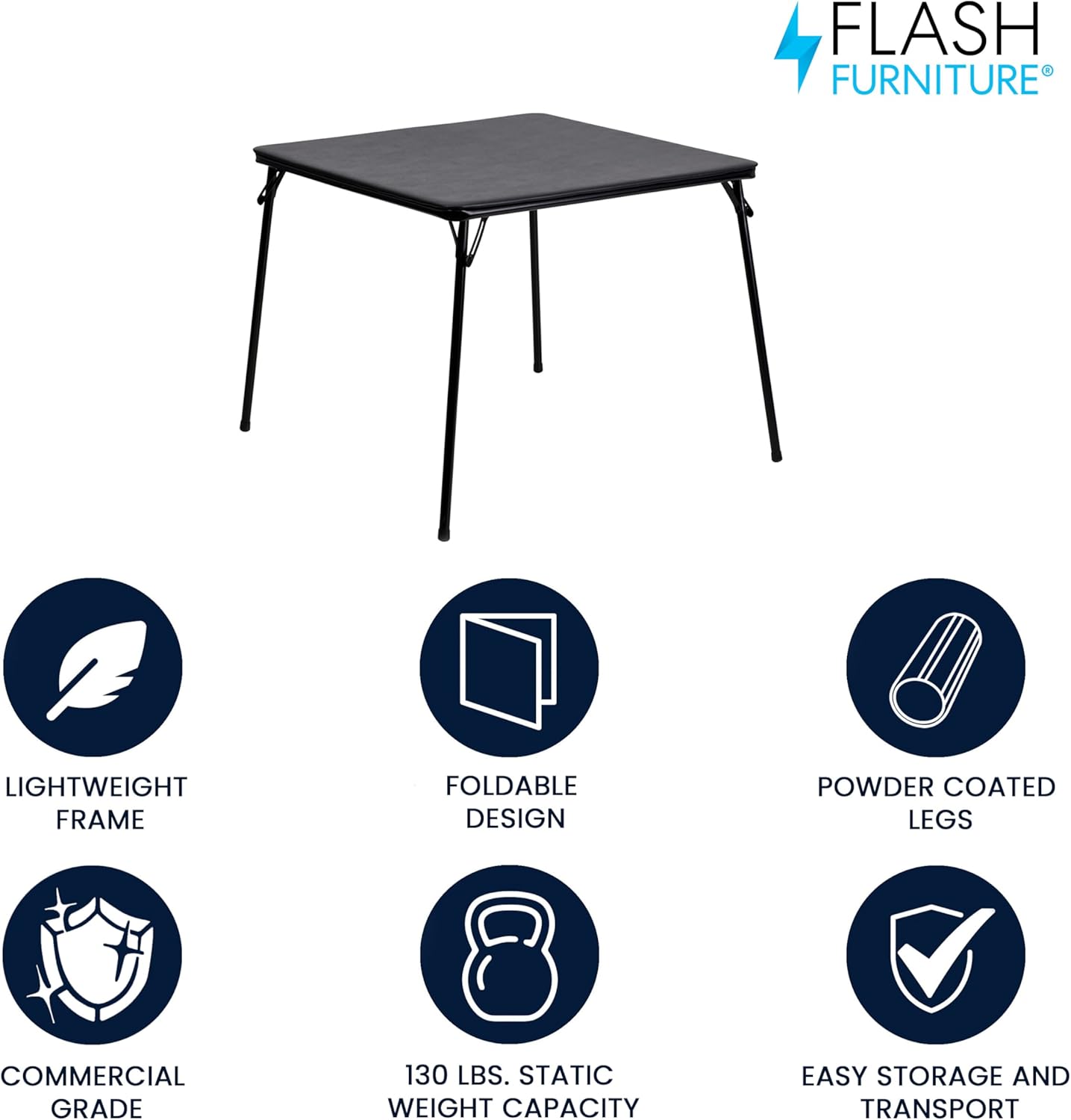 Flash Furniture Madelyn 33.5" Square Folding Multipurpose Card Table with Padded Vinyl Top