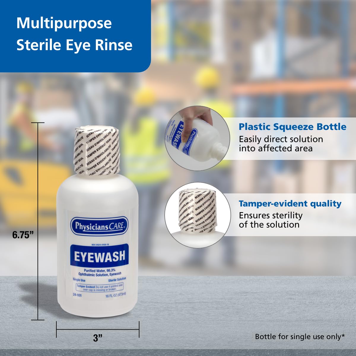 PhysiciansCare Eye Wash Solution, Sterile Isotonic Buffered Solution for Flushing & Irrigating Eyes