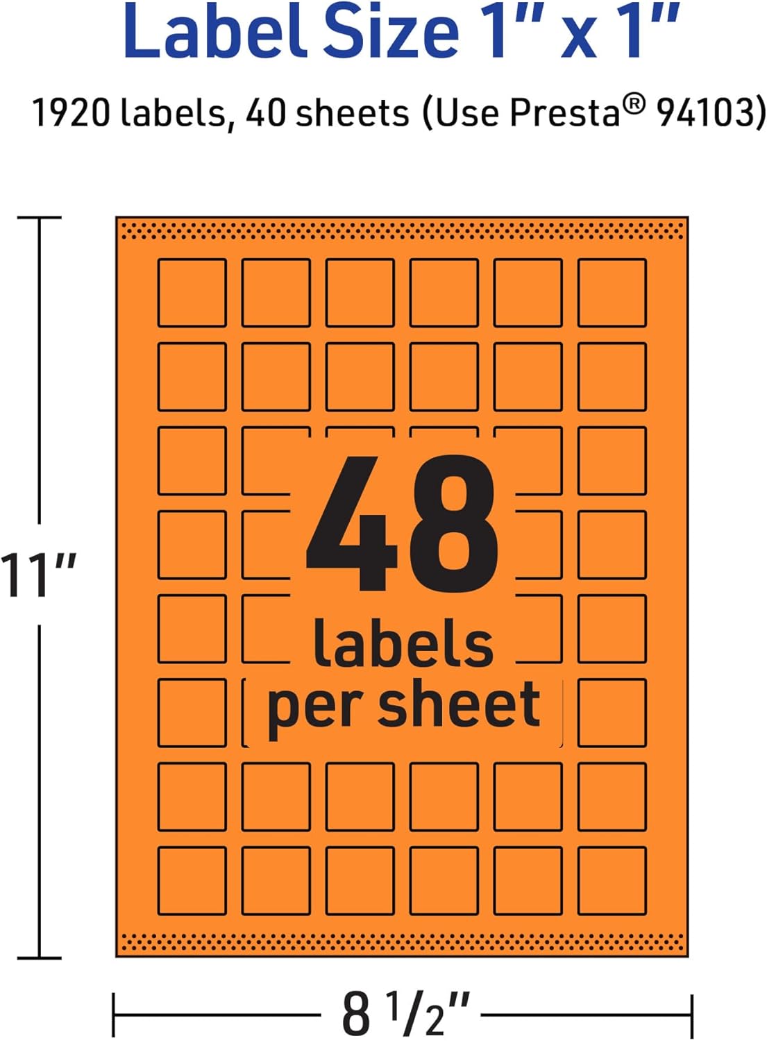 Avery Printable Square Labels, Sure Feed Technology, 1 in. x 1 in., Bright Orange, Print-to-The-Edge, Laser/Inkjet Printable
