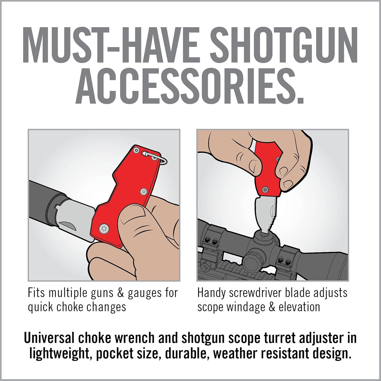 Real Avid FINI Shotgun Tool Choke Wrench with Shotgun Scope Adjuster and Shotgun Keychain