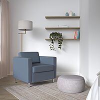 Office Star Pacific Armchair with Padded Box Spring Seats and Silver Finish Legs, Dillon Blue Faux Leather