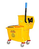 Alpine Industries Mop Bucket & Side Wringer Combo - Heavy Duty, 36 Qt, Yellow
