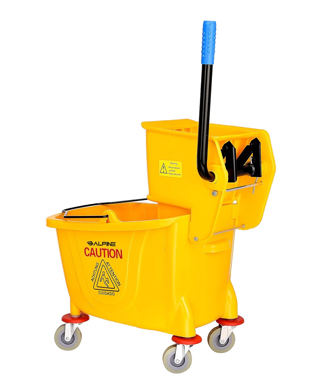 Alpine Industries Mop Bucket & Side Wringer Combo - Heavy Duty, 36 Qt, Yellow