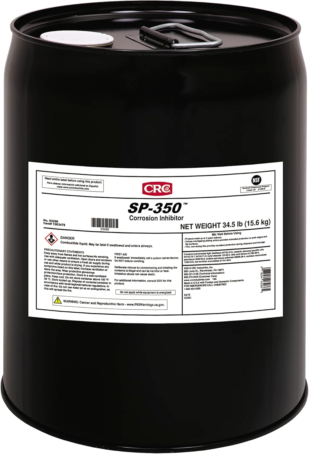 CRC SP-350 Corrosion Inhibitor 03266 - 5 Gallon, Long Term Rust Prevention Lubricant for Indoor Applications