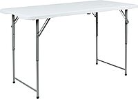 Flash Furniture Height-Adjustable Bi-Fold Plastic Folding Table With Carrying Handle, 29inH x 23-3/4inW x 47-1/2inD