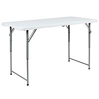 Flash Furniture Height-Adjustable Bi-Fold Plastic Folding Table With Carrying Handle, 29inH x 23-3/4inW x 47-1/2inD, Granite White