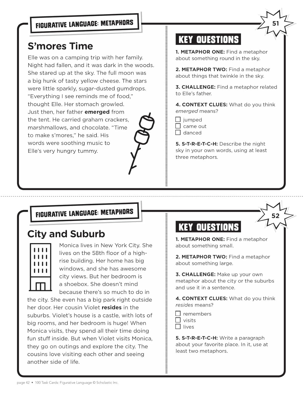 100 Task Cards: Figurative Language: Reproducible Mini-Passages With Key Questions to Boost Reading Comprehension Skills
