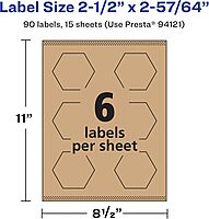 Avery Kraft Brown Hexagon Labels, Sure Feed Technology, 2-1/2" x 2-57/64", Print-to-The-Edge, Laser/Inkjet Printable