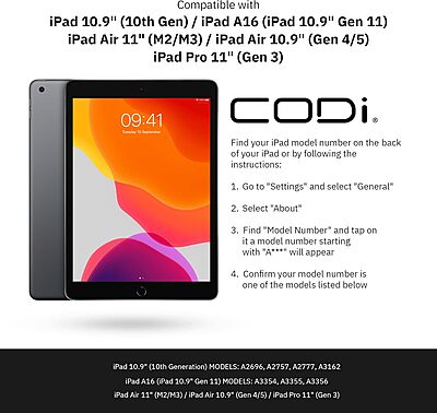 CODi Bluetooth Keyboard Folio Case w/Trackpad for iPad 10.9" (10th Gen), iPad A16, iPad Air 11" (M3, M2), iPad Air 10.9" (5th, 4th Gen), iPad Pro 11" (3rd Gen) – Wireless Keyboard Cover