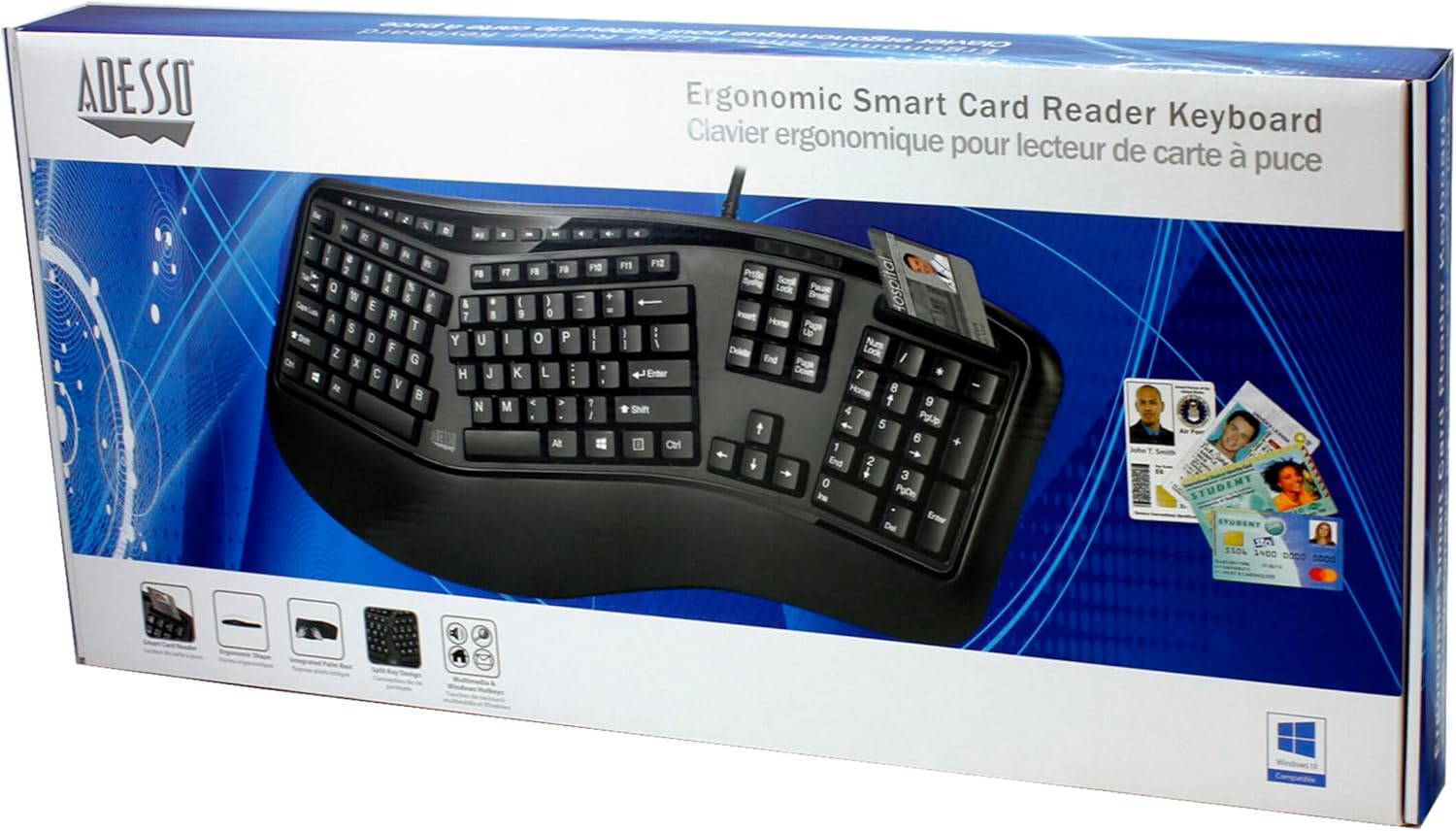 TruForm AKB-150SB-TAA Desktop Ergonomic Smart Card Reader Keyboard (TAA Compliant), Black
