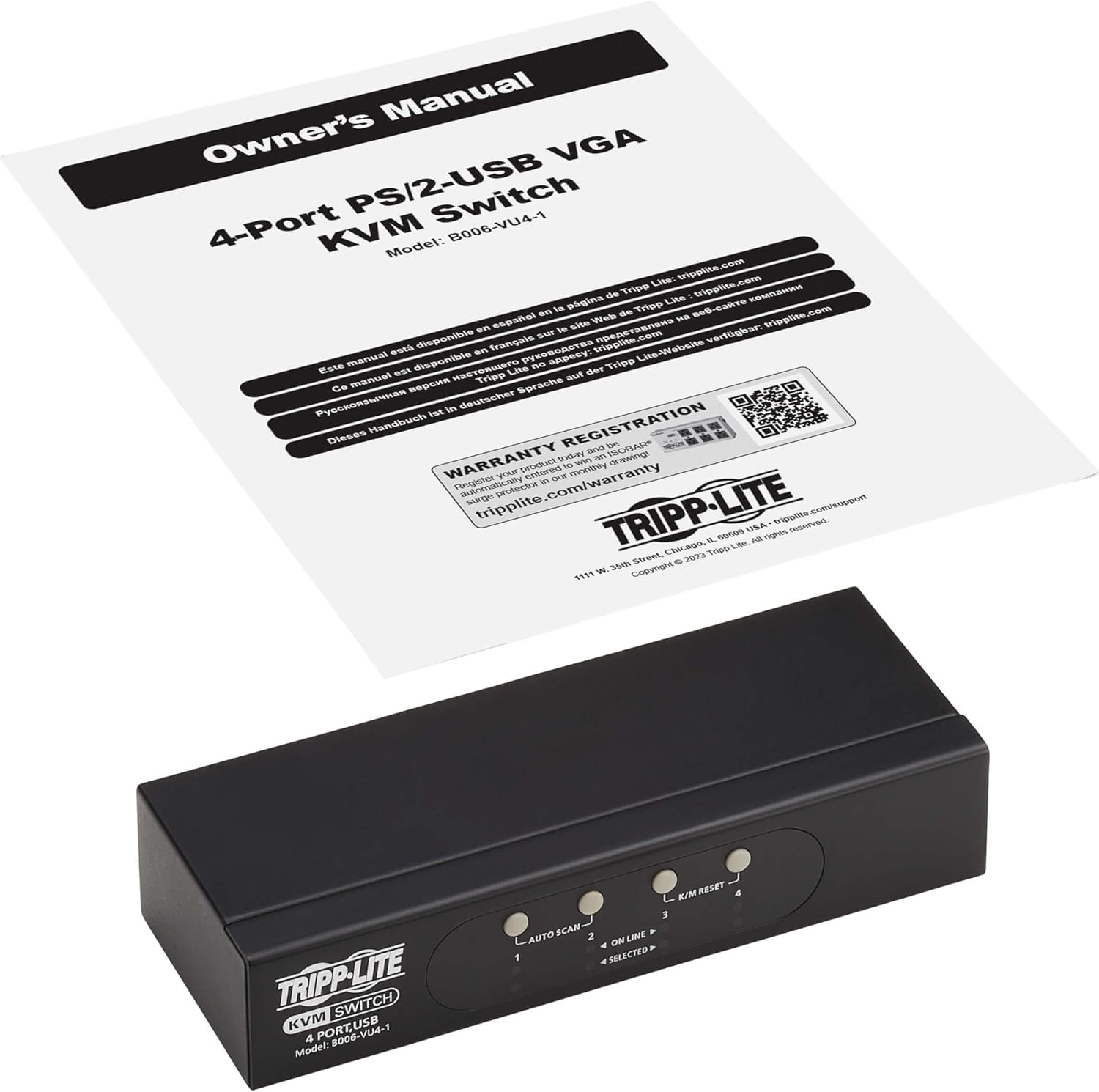 Tripp Lite 4-Port KVM Switch VGA with USB or PS/2 Port for Keyboard Mouse, Desktop PC, 4 Computers 1 Monitor