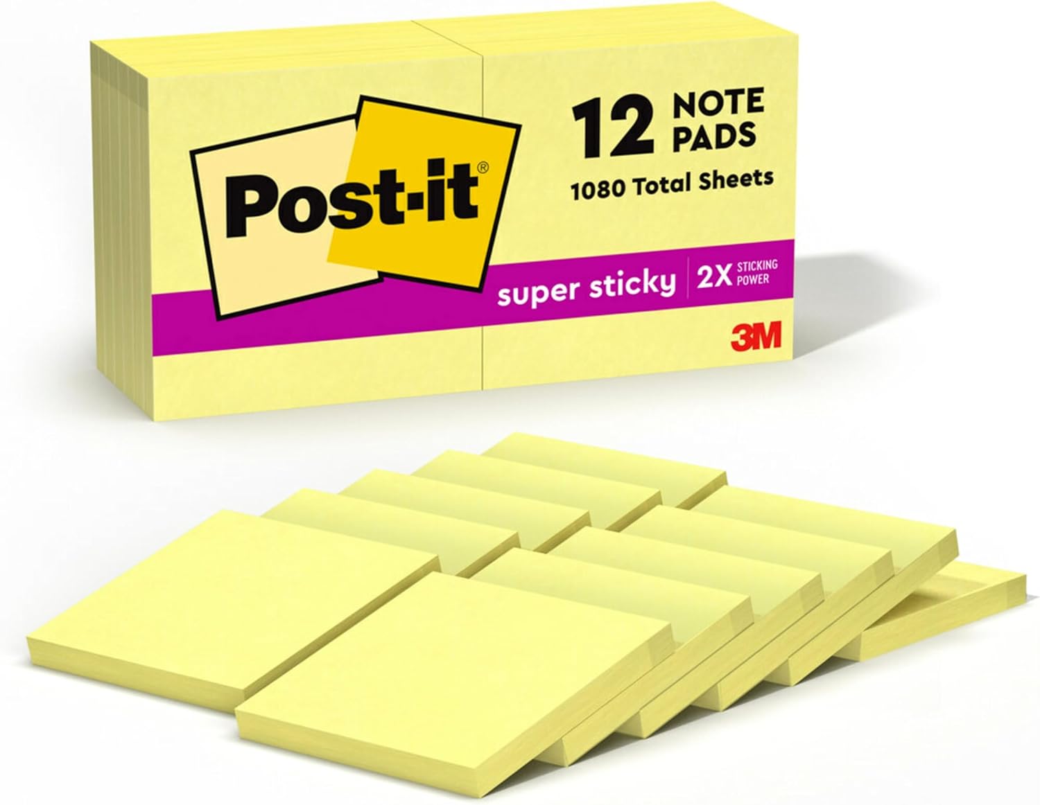 Post-it Super Sticky Notes, 12 Sticky Note Pads, 3 x 3 in., School Supplies, Office Products
