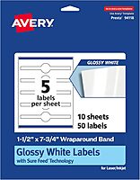 Avery Glossy White Wraparound Band Labels, Sure Feed Technology, 1.5" x 7.75", Cigar Band Labels, Print-to-The-Edge