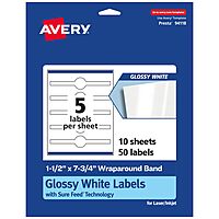 Avery Glossy White Wraparound Band Labels, Sure Feed Technology, 1.5" x 7.75", Cigar Band Labels, Print-to-The-Edge, Permanent Adhesive, Laser/Inkjet Printable, 50 Total 50 labels