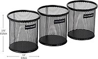 Mind Reader Pen and Accessories Holder, Desktop Organizer, Office, Metal Mesh, 3.5" L x 3.5" W x 3.75" H, Set of 3, Black