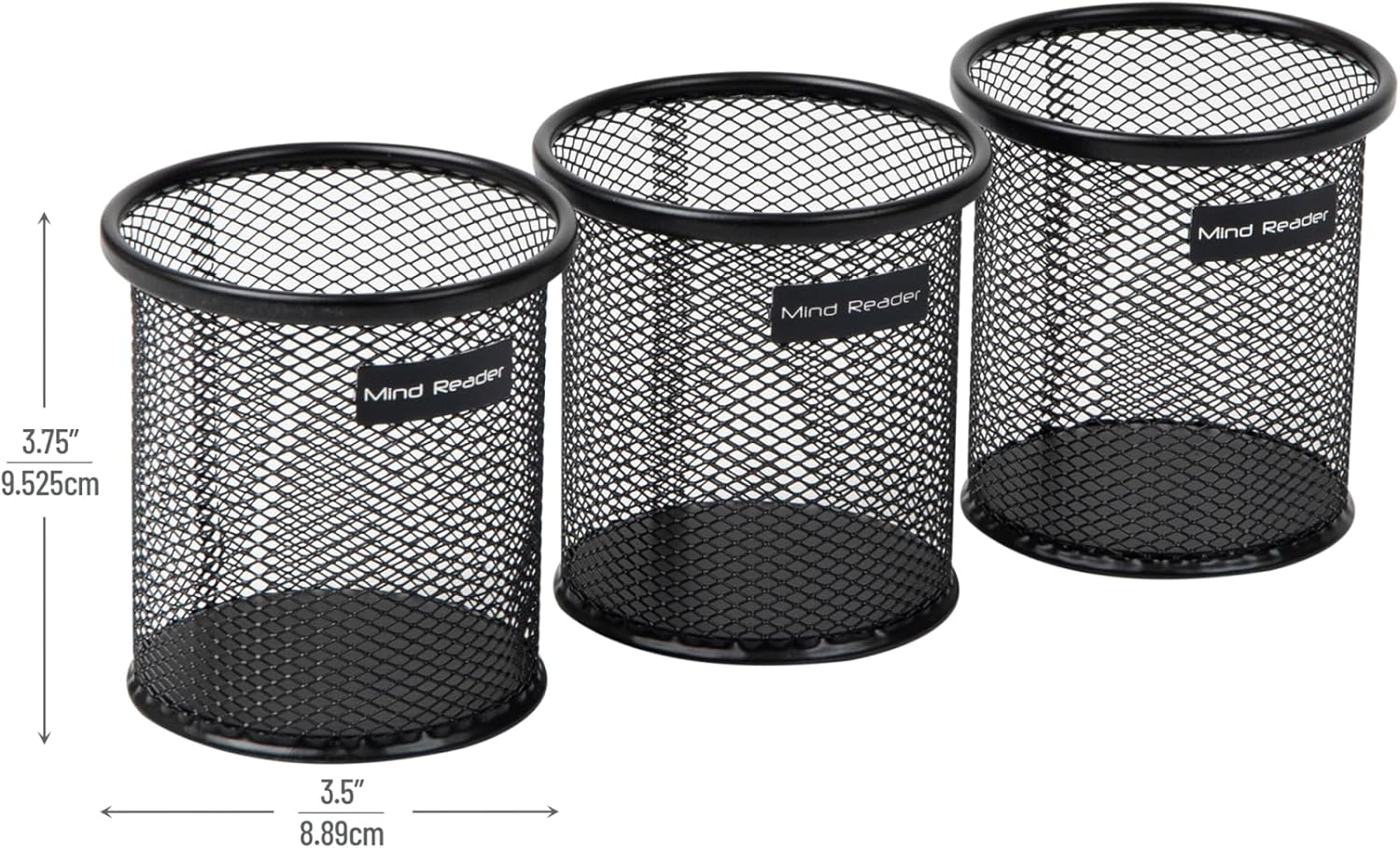 Mind Reader Pen and Accessories Holder, Desktop Organizer, Office, Metal Mesh, 3.5" L x 3.5" W x 3.75" H, Set of 3, Black