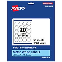 Avery Matte White Round Labels, Sure Feed Technology, 1-2/3" Diameter