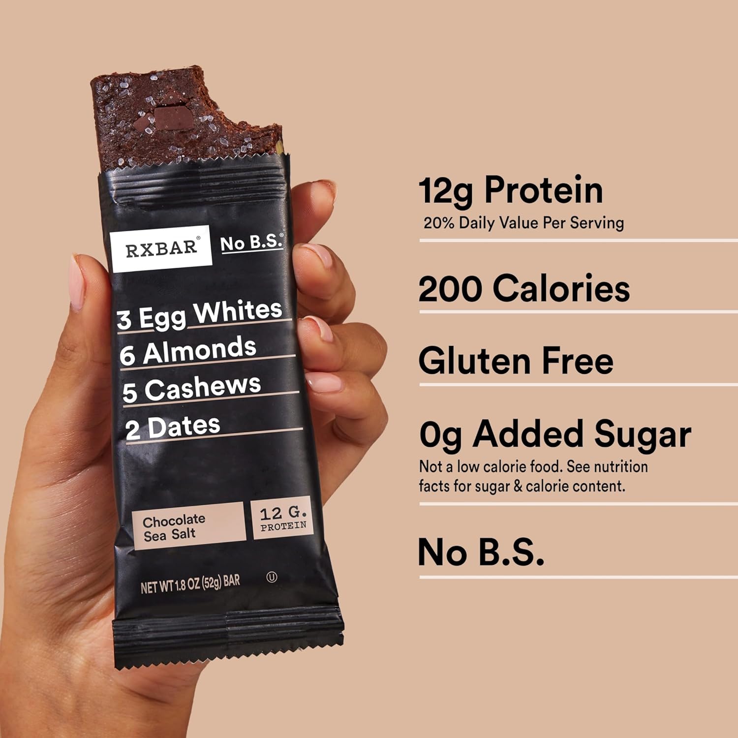 RXBAR Protein Bars, Protein Snack, Snack Bars, Chocolate Sea Salt, 22oz Box (12 Bars) Chocolate Sea Salt 1.83 Ounce (Pack of