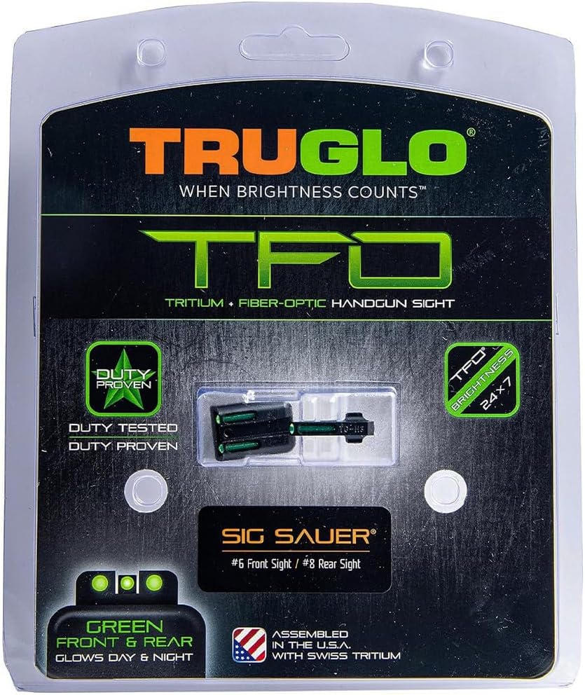TRUGLO TFO Tritium & Fiber-Optic Front & Rear Handgun Sight Set Compatible with Sig Sauer Handguns