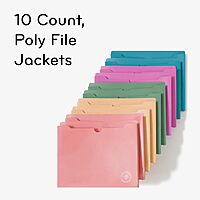 U Brands U-Eco Poly File Jacket, Set of 10, Letter Size, 1in Expansion, Assorted Brights