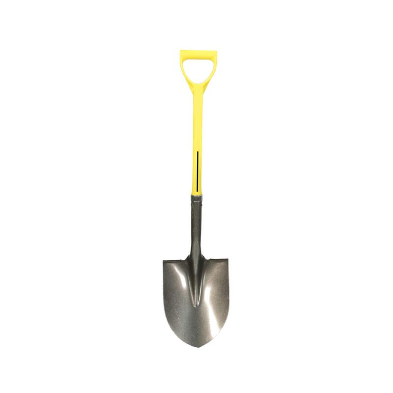 Nupla Ergo Round Point Garden Shovel Spade with Durable 27 inch Fiberglass Handle and 14 Gauge Heavy Duty Blade